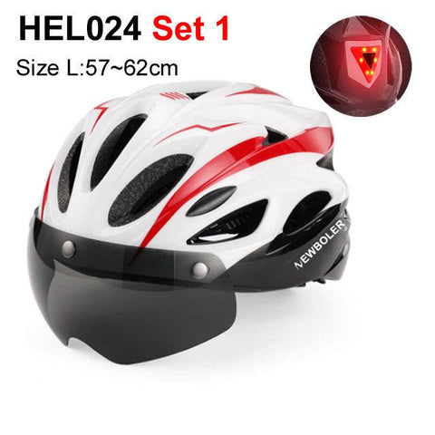NEWBOLER Cycling Helmet Man Women LED Light Helmet Road Mountain Bike Helmet Removable Lens Riding Bicycle Helmet With Goggles