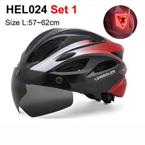NEWBOLER Cycling Helmet Man Women LED Light Helmet Road Mountain Bike Helmet Removable Lens Riding Bicycle Helmet With Goggles