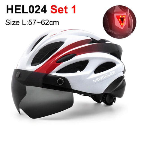 NEWBOLER Cycling Helmet Man Women LED Light Helmet Road Mountain Bike Helmet Removable Lens Riding Bicycle Helmet With Goggles