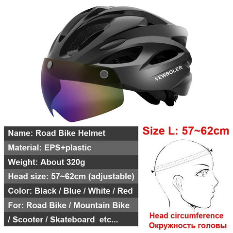 NEWBOLER Cycling Helmet Man Women LED Light Helmet Road Mountain Bike Helmet Removable Lens Riding Bicycle Helmet With Goggles