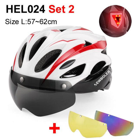 NEWBOLER Cycling Helmet Man Women LED Light Helmet Road Mountain Bike Helmet Removable Lens Riding Bicycle Helmet With Goggles