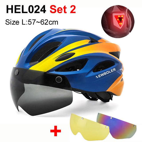 NEWBOLER Cycling Helmet Man Women LED Light Helmet Road Mountain Bike Helmet Removable Lens Riding Bicycle Helmet With Goggles