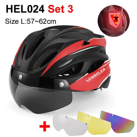 NEWBOLER Cycling Helmet Man Women LED Light Helmet Road Mountain Bike Helmet Removable Lens Riding Bicycle Helmet With Goggles