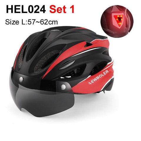 NEWBOLER Cycling Helmet Man Women LED Light Helmet Road Mountain Bike Helmet Removable Lens Riding Bicycle Helmet With Goggles