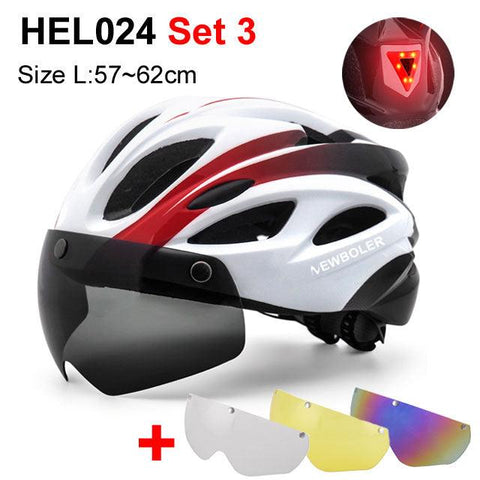 NEWBOLER Cycling Helmet Man Women LED Light Helmet Road Mountain Bike Helmet Removable Lens Riding Bicycle Helmet With Goggles