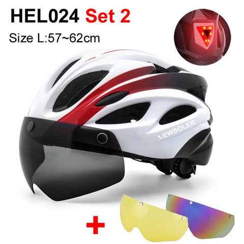 NEWBOLER Cycling Helmet Man Women LED Light Helmet Road Mountain Bike Helmet Removable Lens Riding Bicycle Helmet With Goggles