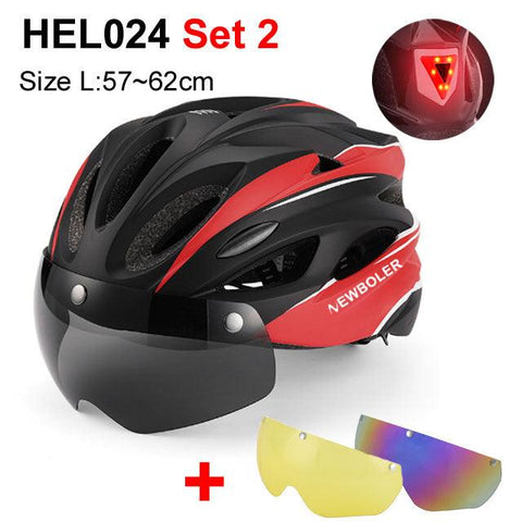 NEWBOLER Cycling Helmet Man Women LED Light Helmet Road Mountain Bike Helmet Removable Lens Riding Bicycle Helmet With Goggles