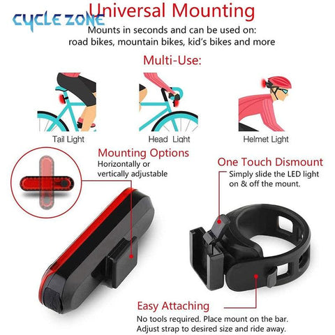 Rear Bike Tail Light USB Rechargeable