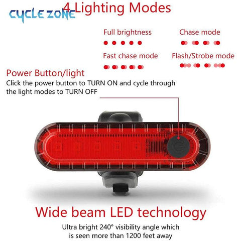 Rear Bike Tail Light USB Rechargeable