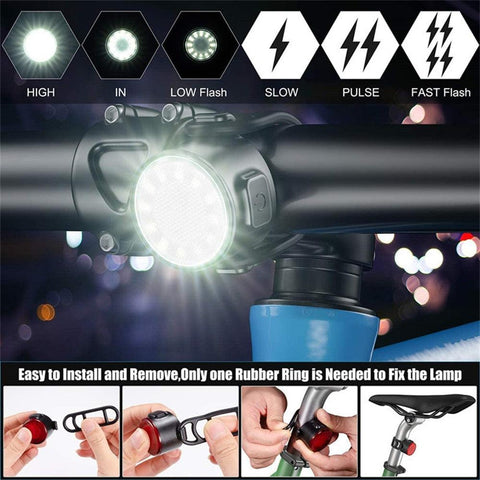 Red/White USB Rechargeable Cycling Taillight Front Bicycle Lamp 6 Modes Bike Warning Rear Light Safety Night Riding Bike Light
