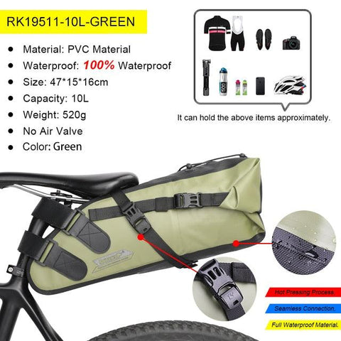 Rhinowalk Bike Waterproof Bicycle Saddle Bag Reflective Large Capacity Foldable Tail Rear Bag Cycling MTB Trunk Pannier Black