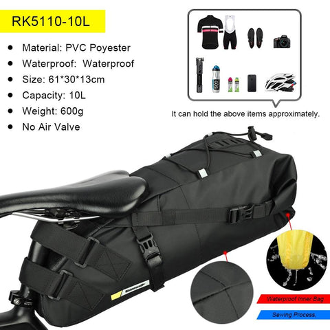 Rhinowalk Bike Waterproof Bicycle Saddle Bag Reflective Large Capacity Foldable Tail Rear Bag Cycling MTB Trunk Pannier Black