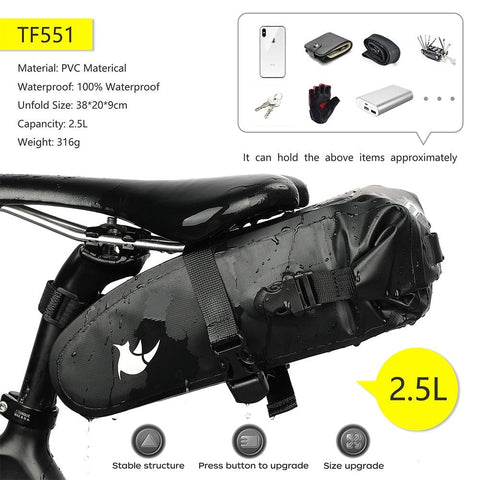Rhinowalk Bike Waterproof Bicycle Saddle Bag Reflective Large Capacity Foldable Tail Rear Bag Cycling MTB Trunk Pannier Black