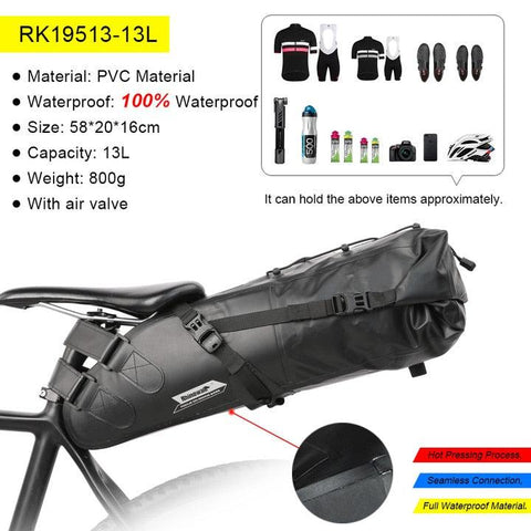 Rhinowalk Bike Waterproof Bicycle Saddle Bag Reflective Large Capacity Foldable Tail Rear Bag Cycling MTB Trunk Pannier Black