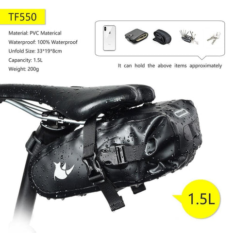 Rhinowalk Bike Waterproof Bicycle Saddle Bag Reflective Large Capacity Foldable Tail Rear Bag Cycling MTB Trunk Pannier Black