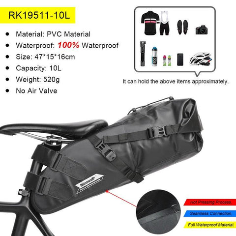 Rhinowalk Bike Waterproof Bicycle Saddle Bag Reflective Large Capacity Foldable Tail Rear Bag Cycling MTB Trunk Pannier Black