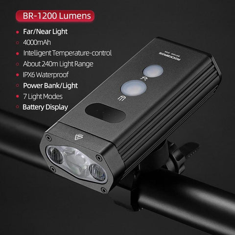 ROCKBROS 1000Lumen Bike Light Smart Vibration Sensing Bike Lamp 5Modes Bicycle Headlight LED Flashlight Lantern Bike Accessories