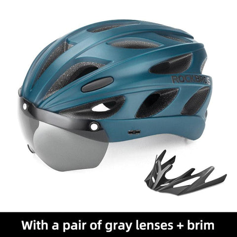 ROCKBROS Bicycle Helmet Men EPS Integrally-molded Breathable Cycling Helmet Men Women Goggles Lens Aero MTB Road Bike Helmet