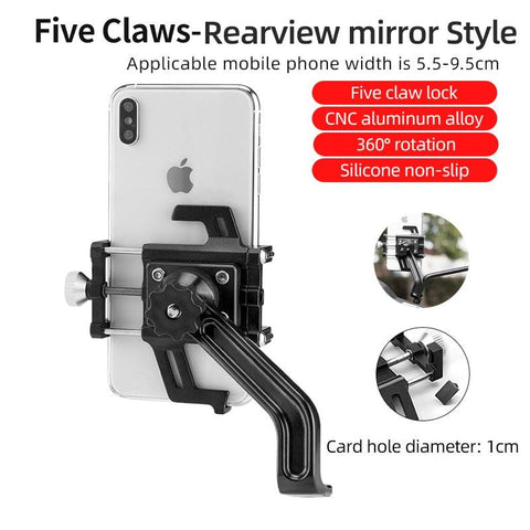 ROCKBROS Phone Holder Motorcycle Electric Bicycle Smartphone CNC Aluminum Alloy Bracket Five Claws Mechanical Bike Phone Holder