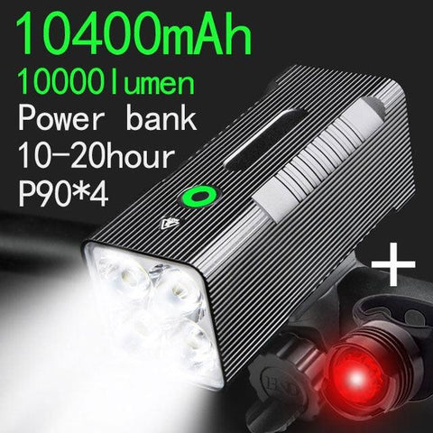 Super Bright Flashlight- Front Lights & Back Rear 10400mAh/12800mAh