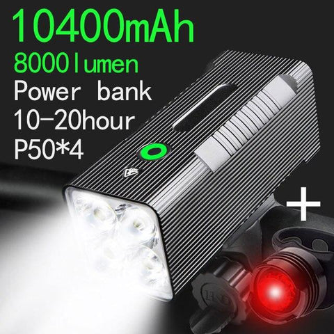 Super Bright Flashlight- Front Lights & Back Rear 10400mAh/12800mAh
