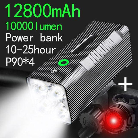 Super Bright Flashlight- Front Lights & Back Rear 10400mAh/12800mAh