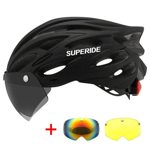 SUPERIDE Men Women Cycling Helmet with Rearlight Sports MTB Bicycle Helmet Road Bike Mountain Bike Helmet with Goggles & Visor