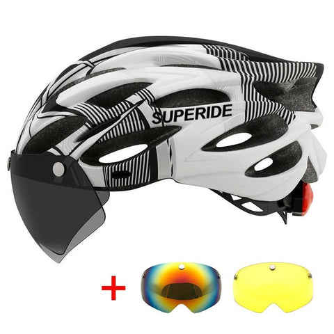 SUPERIDE Men Women Cycling Helmet with Rearlight Sports MTB Bicycle Helmet Road Bike Mountain Bike Helmet with Goggles & Visor
