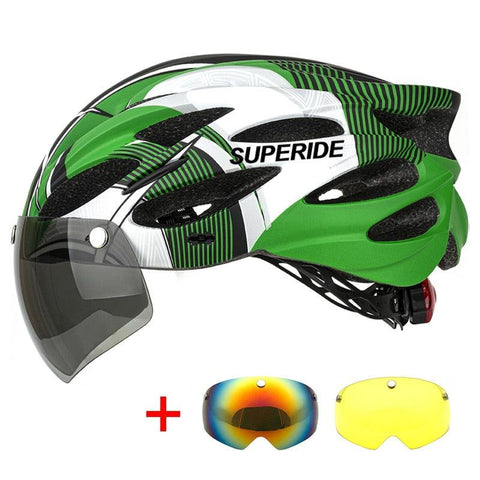 SUPERIDE Men Women Cycling Helmet with Rearlight Sports MTB Bicycle Helmet Road Bike Mountain Bike Helmet with Goggles & Visor