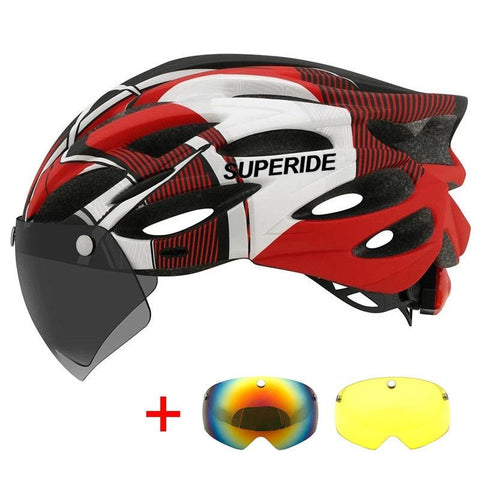 SUPERIDE Men Women Cycling Helmet with Rearlight Sports MTB Bicycle Helmet Road Bike Mountain Bike Helmet with Goggles & Visor