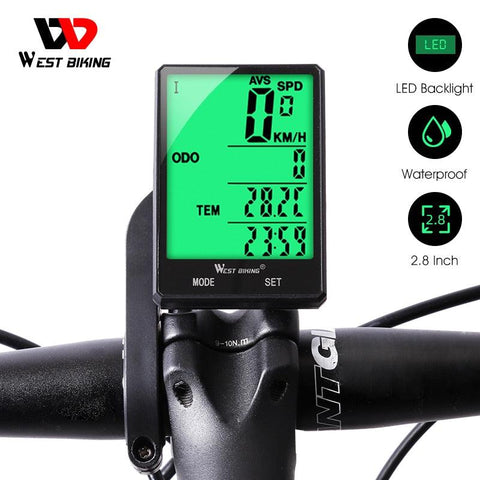 WEST BIKING 2.8" Large Screen Bicycle Computer Wireless Wired Bike Computer Waterproof Speedometer Odometer Cycling Stopwatch