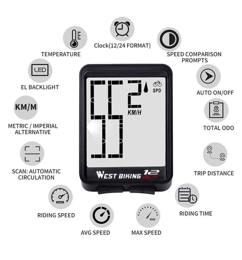 WEST BIKING Bike Computer Multifunction LED Digital Rate MTB Bicycle Speedometer Wireless Cycling Odometer Computer Stopwatch