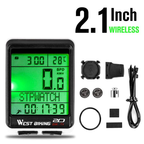 WEST BIKING Bike Computer Multifunction LED Digital Rate MTB Bicycle Speedometer Wireless Cycling Odometer Computer Stopwatch