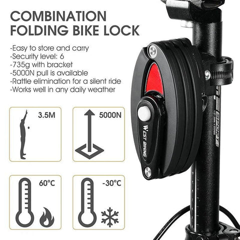 WEST BIKING Bike Foldable Password Lock