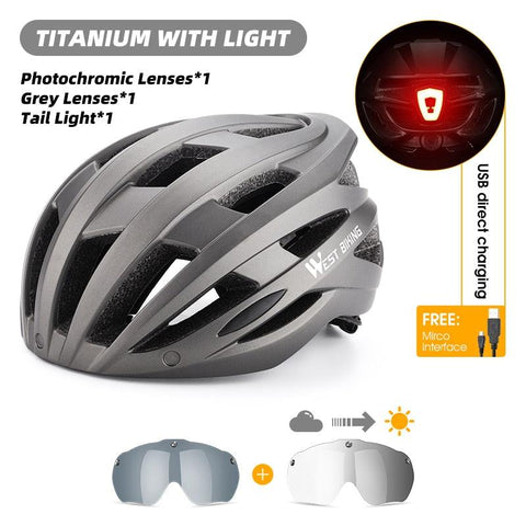 WEST BIKING Men Women Cycling Helmet With Taillight Goggles Sun Visor Lens Bicycle Helmet MTB Road Bike E-Bike Motorcycle Helmet