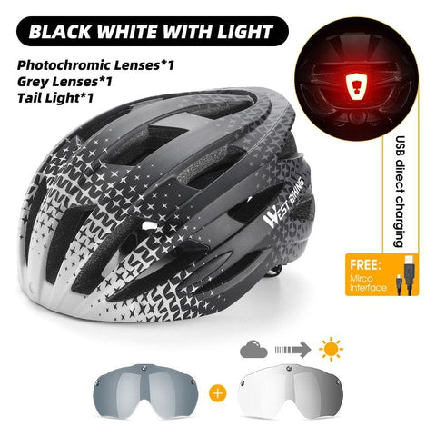 WEST BIKING Men Women Cycling Helmet With Taillight Goggles Sun Visor Lens Bicycle Helmet MTB Road Bike E-Bike Motorcycle Helmet
