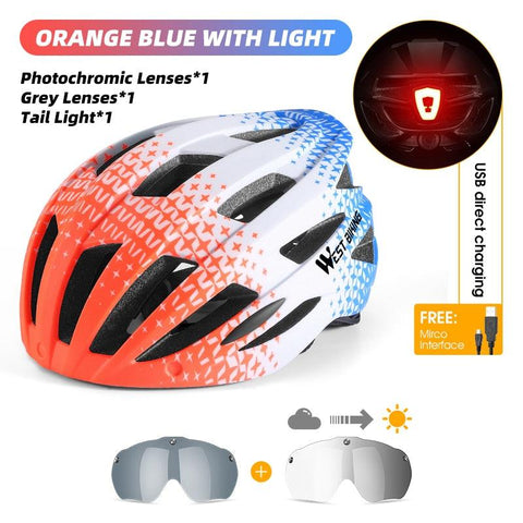 WEST BIKING Men Women Cycling Helmet With Taillight Goggles Sun Visor Lens Bicycle Helmet MTB Road Bike E-Bike Motorcycle Helmet