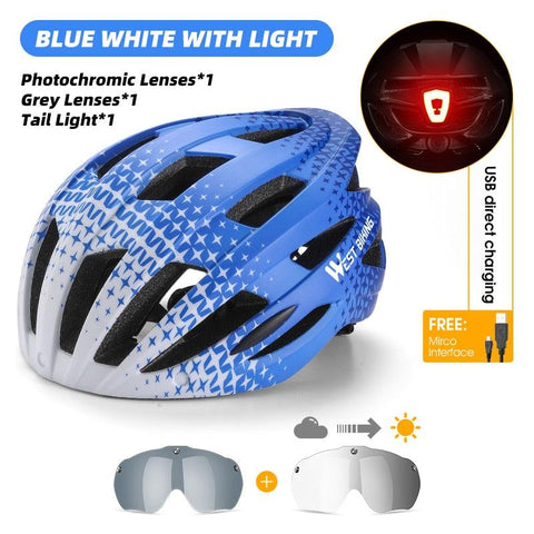 WEST BIKING Men Women Cycling Helmet With Taillight Goggles Sun Visor Lens Bicycle Helmet MTB Road Bike E-Bike Motorcycle Helmet