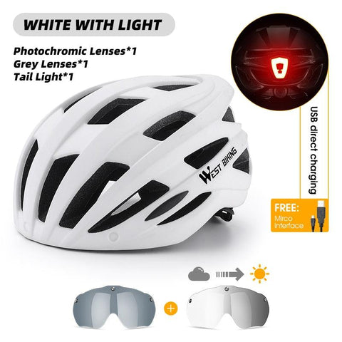WEST BIKING Men Women Cycling Helmet With Taillight Goggles Sun Visor Lens Bicycle Helmet MTB Road Bike E-Bike Motorcycle Helmet