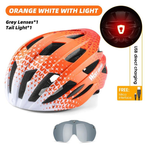 WEST BIKING Men Women Cycling Helmet With Taillight Goggles Sun Visor Lens Bicycle Helmet MTB Road Bike E-Bike Motorcycle Helmet