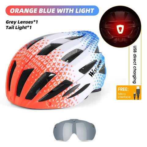 WEST BIKING Men Women Cycling Helmet With Taillight Goggles Sun Visor Lens Bicycle Helmet MTB Road Bike E-Bike Motorcycle Helmet