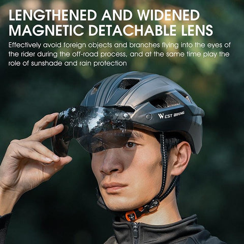 WEST BIKING Men Women Cycling Helmet With Taillight Goggles Sun Visor Lens Bicycle Helmet MTB Road Bike E-Bike Motorcycle Helmet