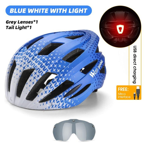 WEST BIKING Men Women Cycling Helmet With Taillight Goggles Sun Visor Lens Bicycle Helmet MTB Road Bike E-Bike Motorcycle Helmet