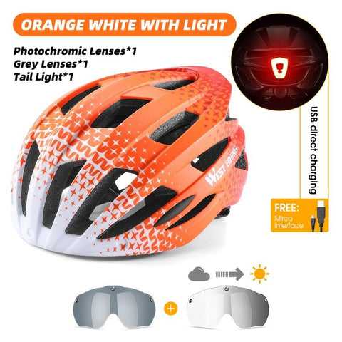 WEST BIKING Men Women Cycling Helmet With Taillight Goggles Sun Visor Lens Bicycle Helmet MTB Road Bike E-Bike Motorcycle Helmet
