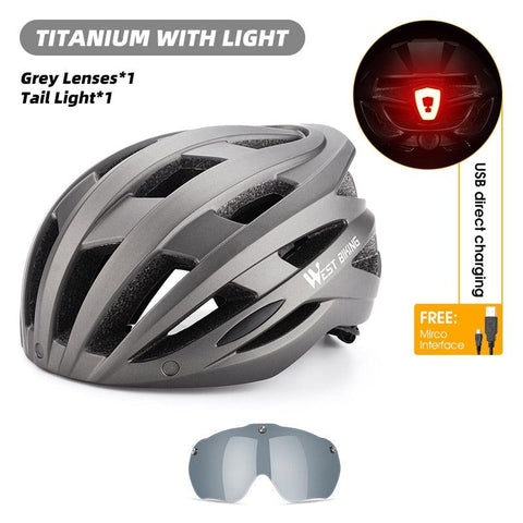 WEST BIKING Men Women Cycling Helmet With Taillight Goggles Sun Visor Lens Bicycle Helmet MTB Road Bike E-Bike Motorcycle Helmet
