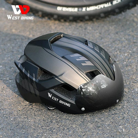 WEST BIKING Men Women Cycling Helmet With Taillight Goggles Sun Visor Lens Bicycle Helmet MTB Road Bike E-Bike Motorcycle Helmet