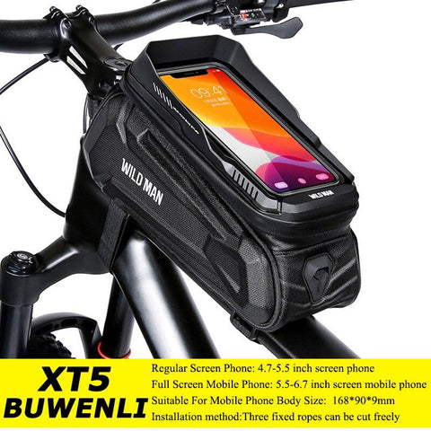 WILD MAN Rainproof Bike Bag Hard Shell Bicycle Phone Holder Case Touch Screen Cycling Bag 6.7 Inch Phone Case Mtb Accessories
