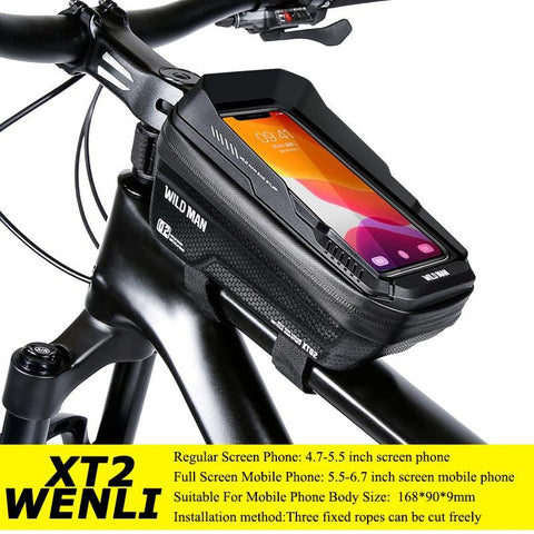 WILD MAN Rainproof Bike Bag Hard Shell Bicycle Phone Holder Case Touch Screen Cycling Bag 6.7 Inch Phone Case Mtb Accessories