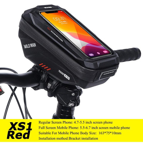 WILD MAN Rainproof Bike Bag Hard Shell Bicycle Phone Holder Case Touch Screen Cycling Bag 6.7 Inch Phone Case Mtb Accessories
