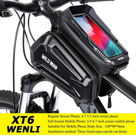 WILD MAN Rainproof Bike Bag Hard Shell Bicycle Phone Holder Case Touch Screen Cycling Bag 6.7 Inch Phone Case Mtb Accessories